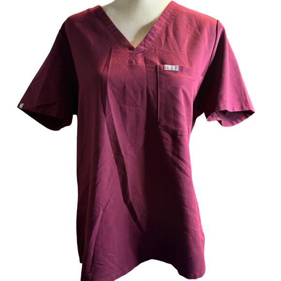 Figs Technical Collection Catarina One Pocket Scrub Top, Burgundy, Size Large - Picture 1 of 5
